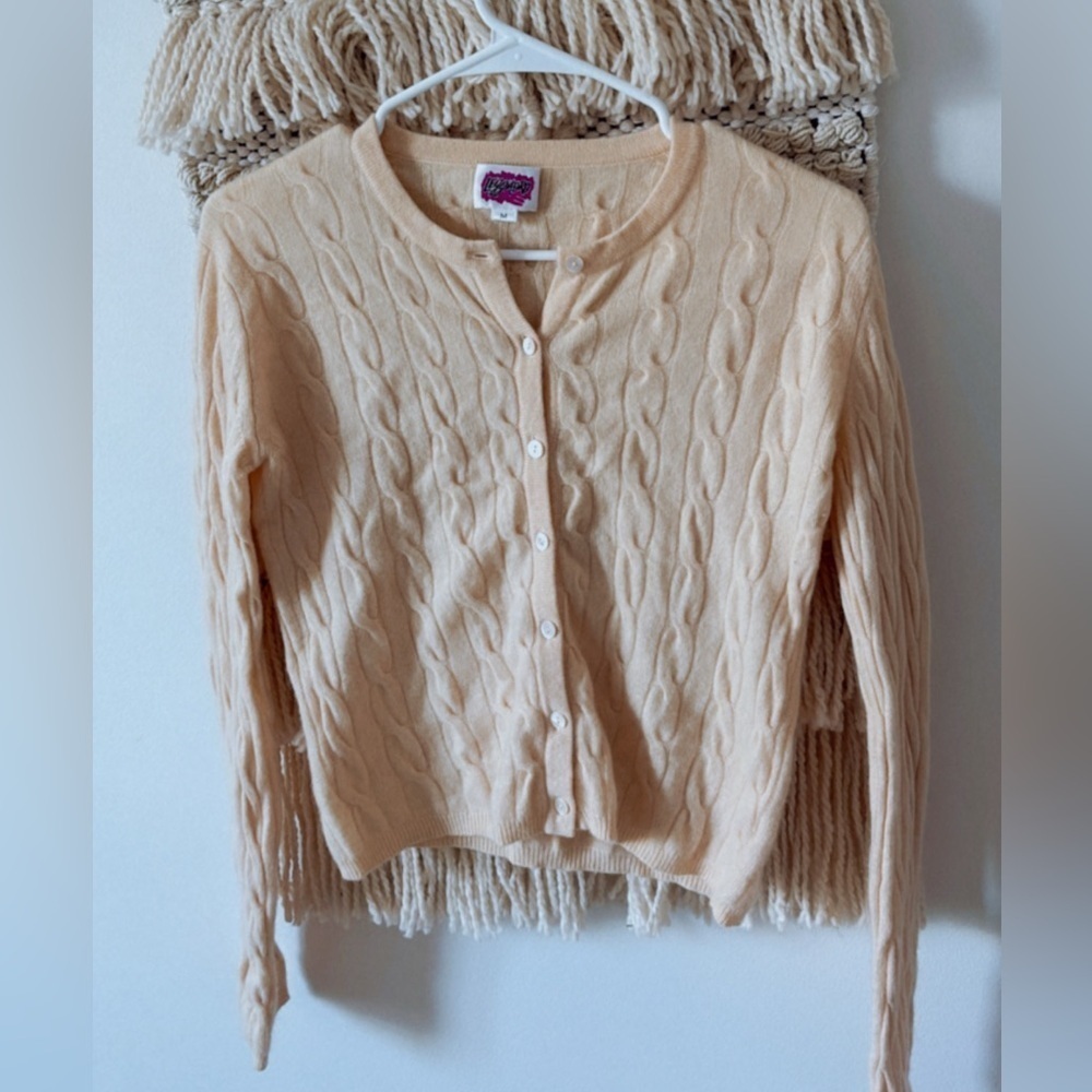 Leggiadro Cashmere Cable Knit Cropped Cardigan Sweater Size Medium Y2K